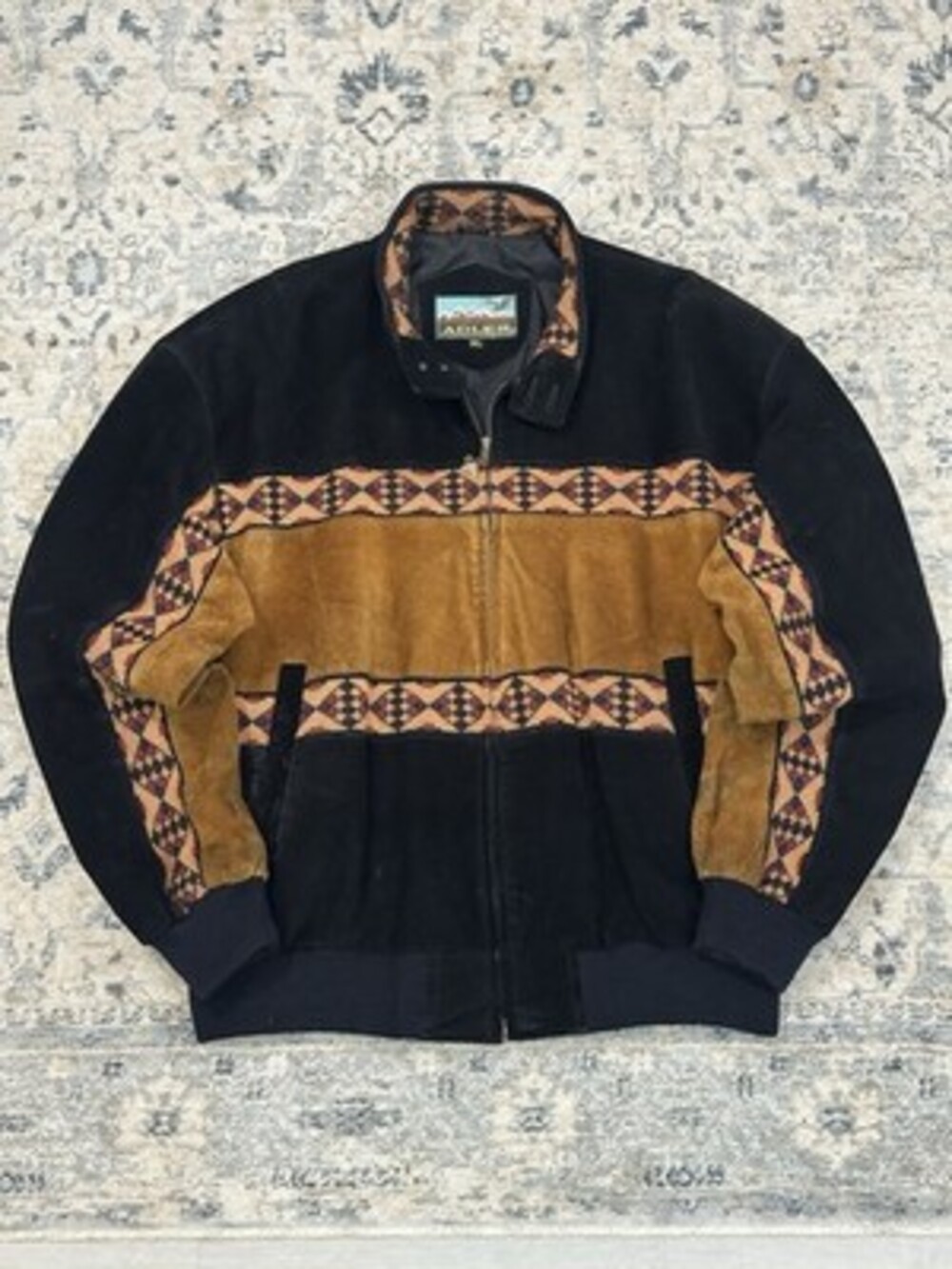 Vintage 90s Adler Southwestern Aztec Nubuck Leather Bomber Jacket Size Men’s XL